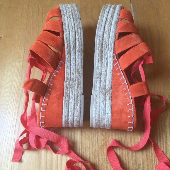 Ralph Lauren Orange Suede Lace-Up Espadrilles - Picture 7 of 8